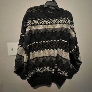 Vintage Italian Nani Bon Men’s Crewneck Black and Gray Patterned Sweater